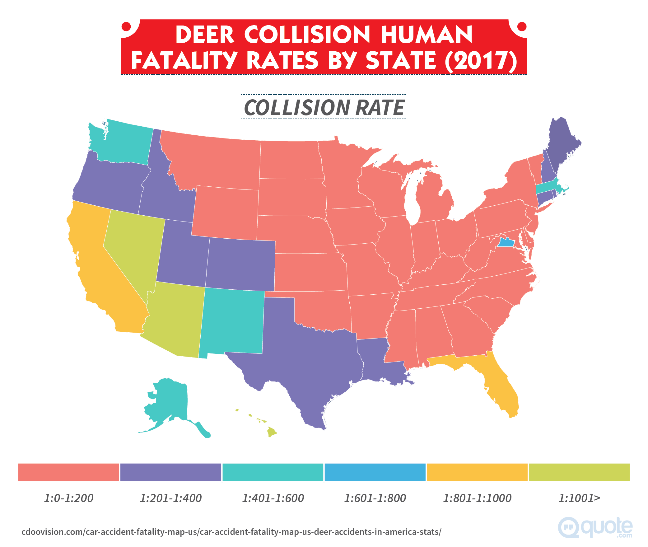 2017 Deer Collision Human Fatality Rates By State