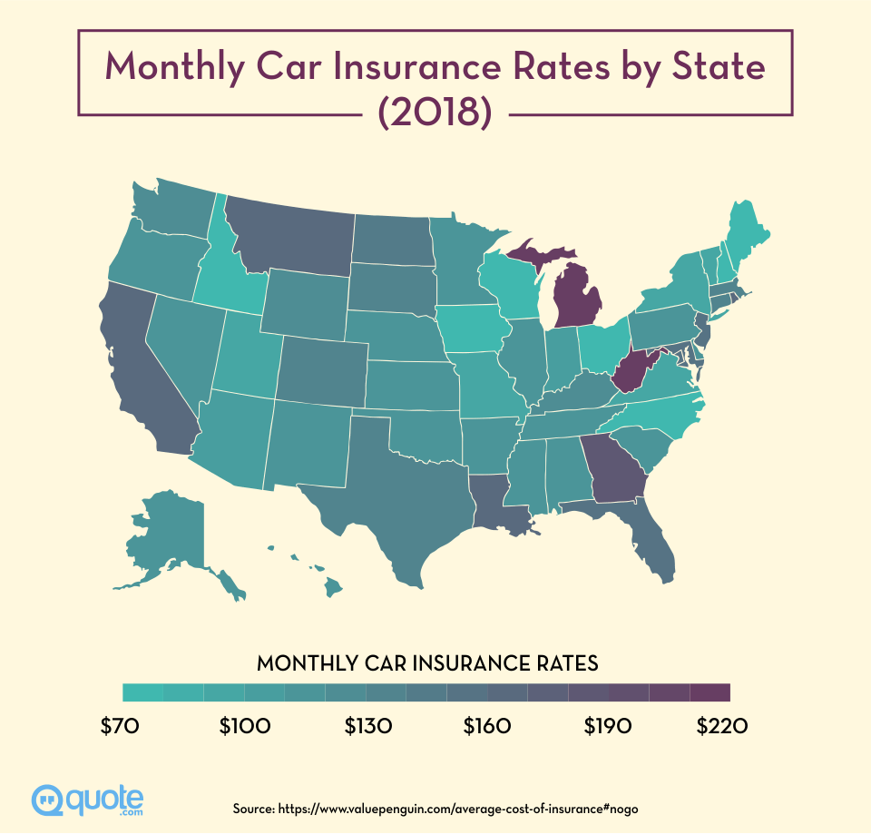 2018 Monthly Car Insurance Rates by State