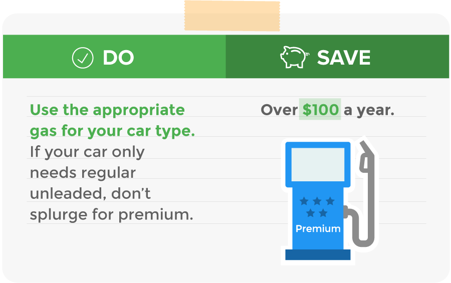 Use the appropriate gas for your car type and save over $100 a year.