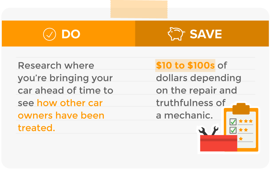 Research where you're bringing your car and save $10 to $100s of dollars.