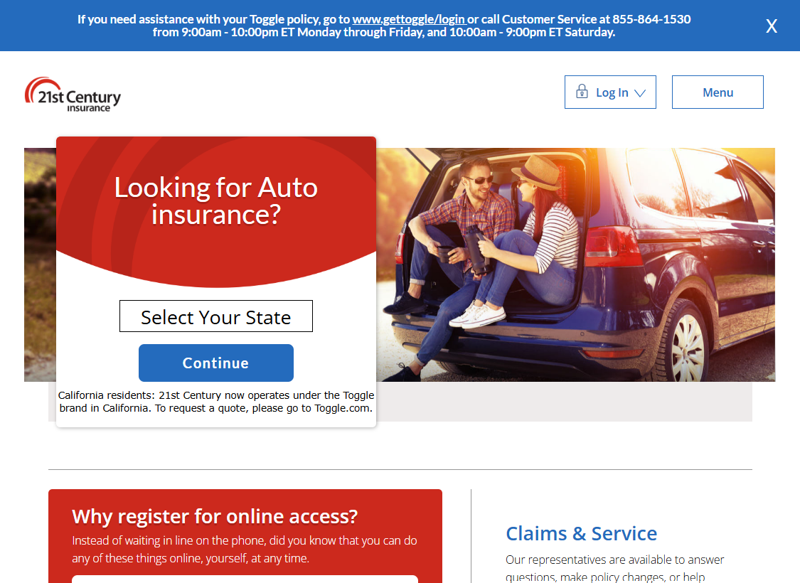 21st Century Homepage Screenshot: 21st Century Auto Insurance Review