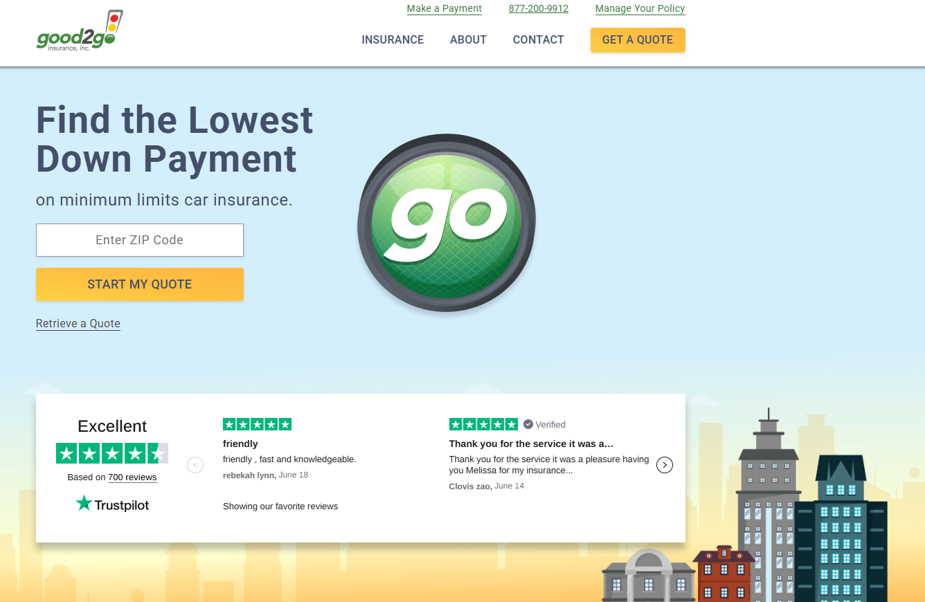 Good2Go Homepage Screenshot: Good2Go Auto Insurance Review