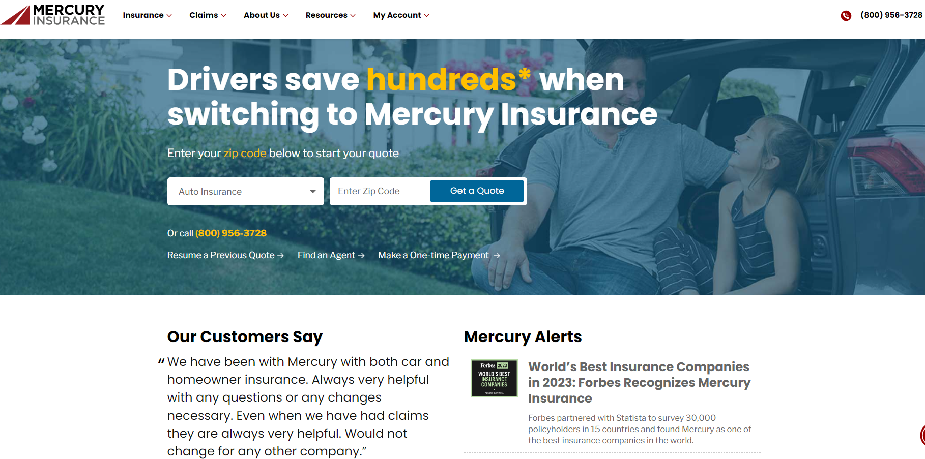 Mercury Homepage Screenshot: Mercury Auto Insurance Review