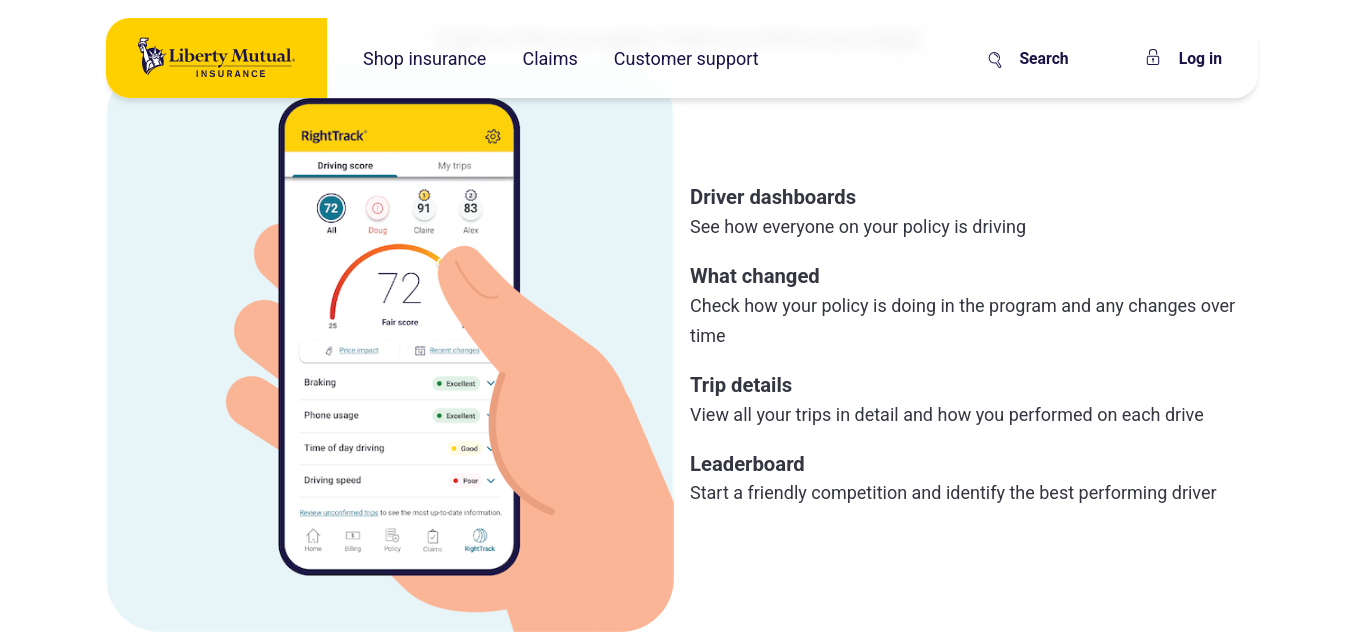 usage-based auto insurance: Liberty Mutual RightTrack screenshot