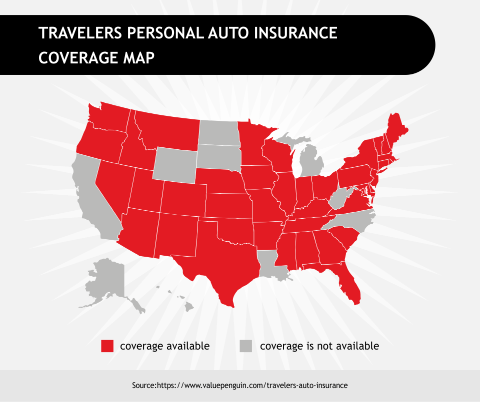 Travelers Personal Auto Insurance Coverage Map