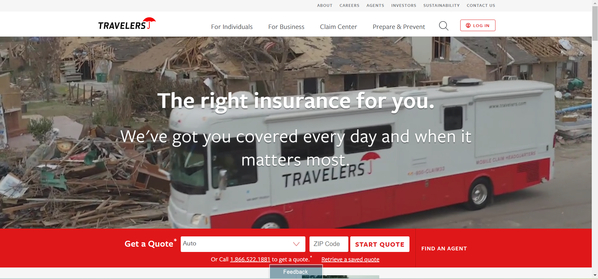 Travelers Homepage Screenshot: Travelers Auto Insurance Review