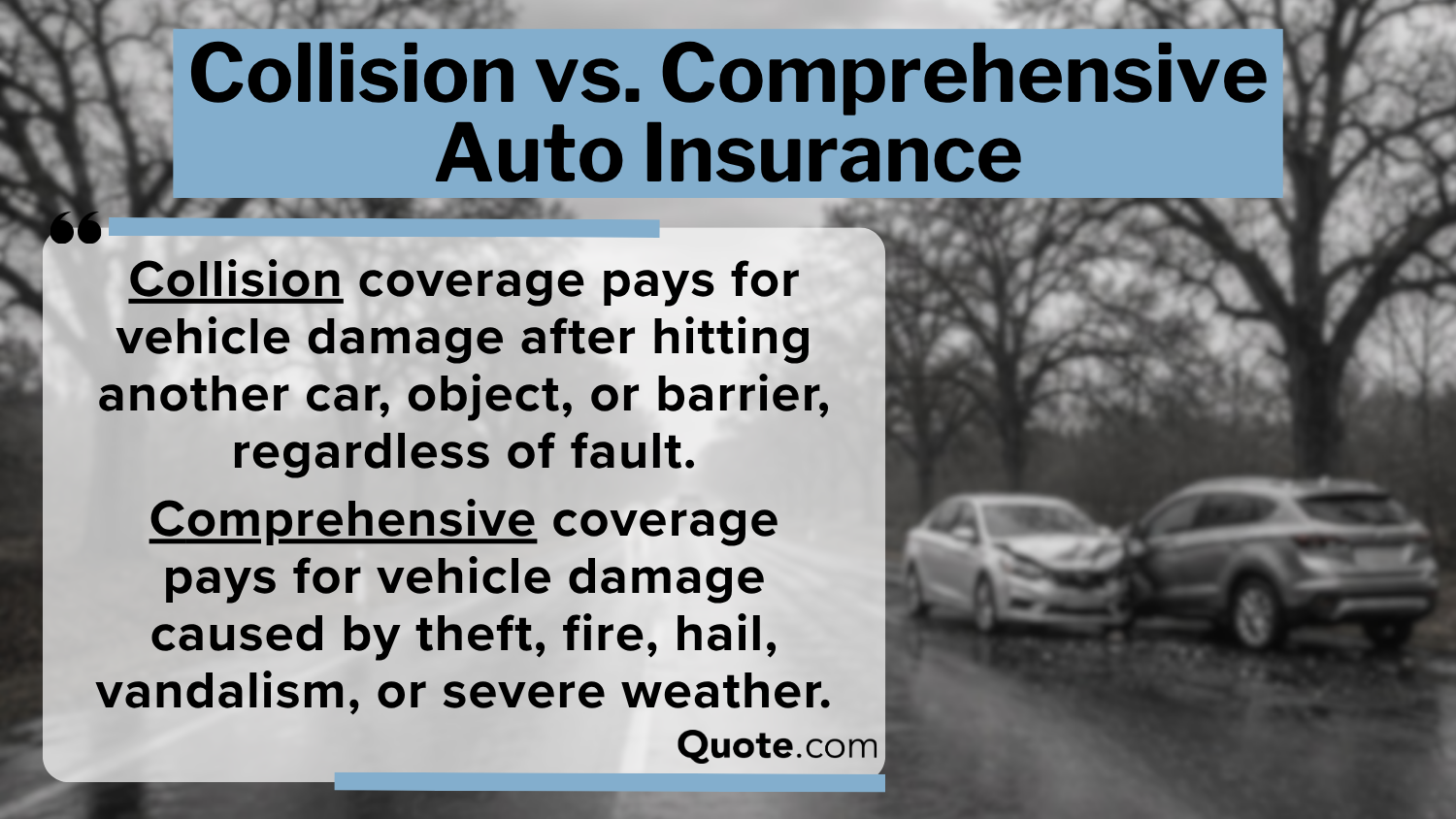 Comprehensive vs. Collision Car Insurance Definition Card Comprehensive vs. Collision Car Insurance Definition Card
