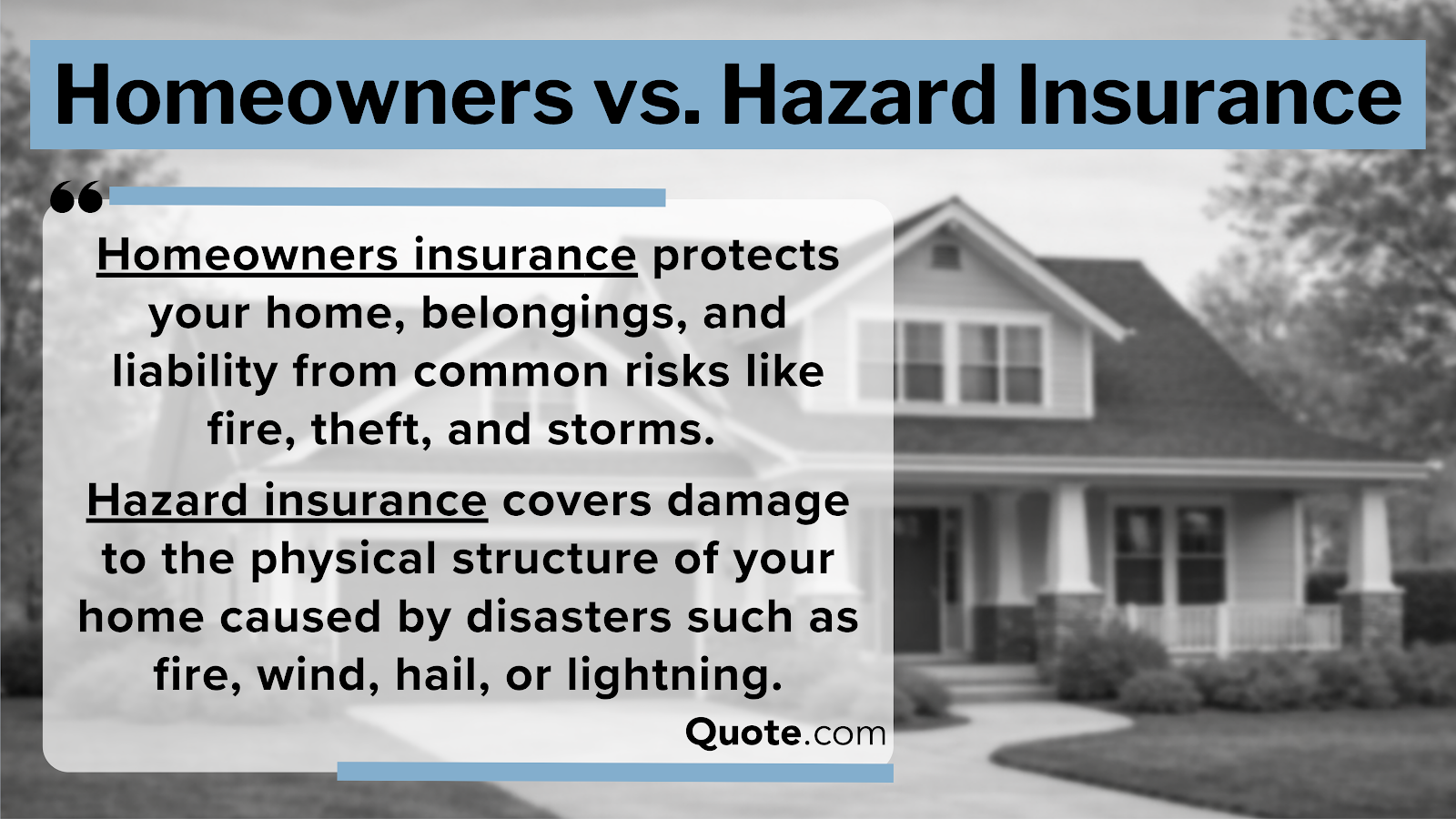 Homeowners vs. Hazard Insurance Definition Card Homeowners vs. Hazard Insurance Definition Card