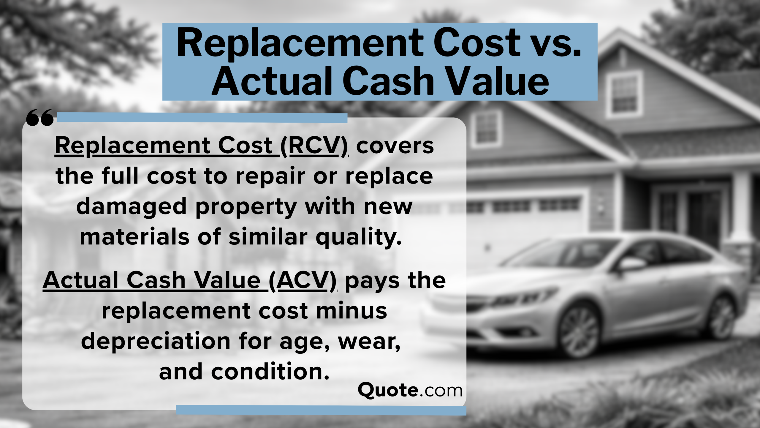 Replacement Cost vs. Actual Cash Value Definition Card