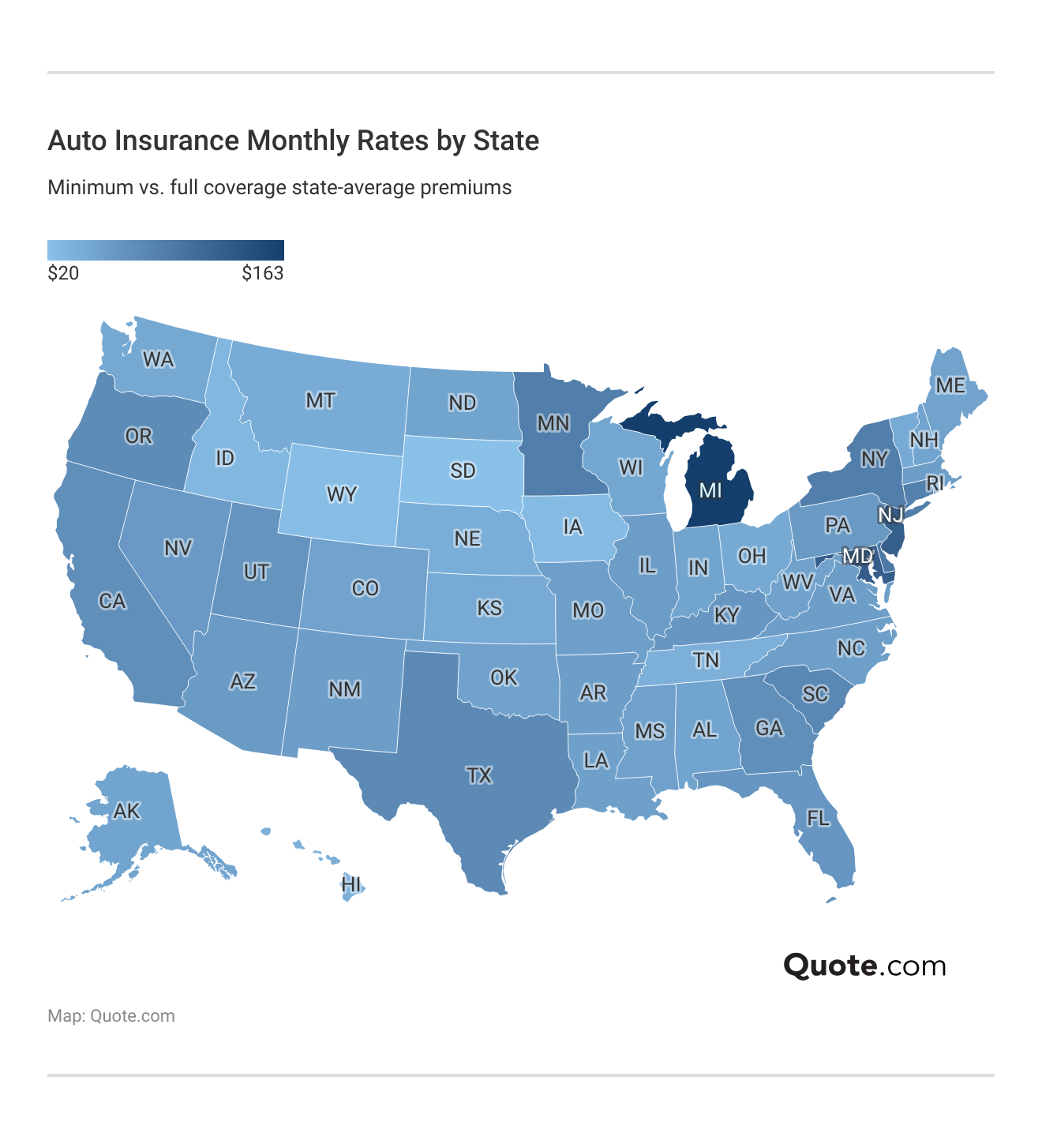 Auto Insurance Monthly Rates by State