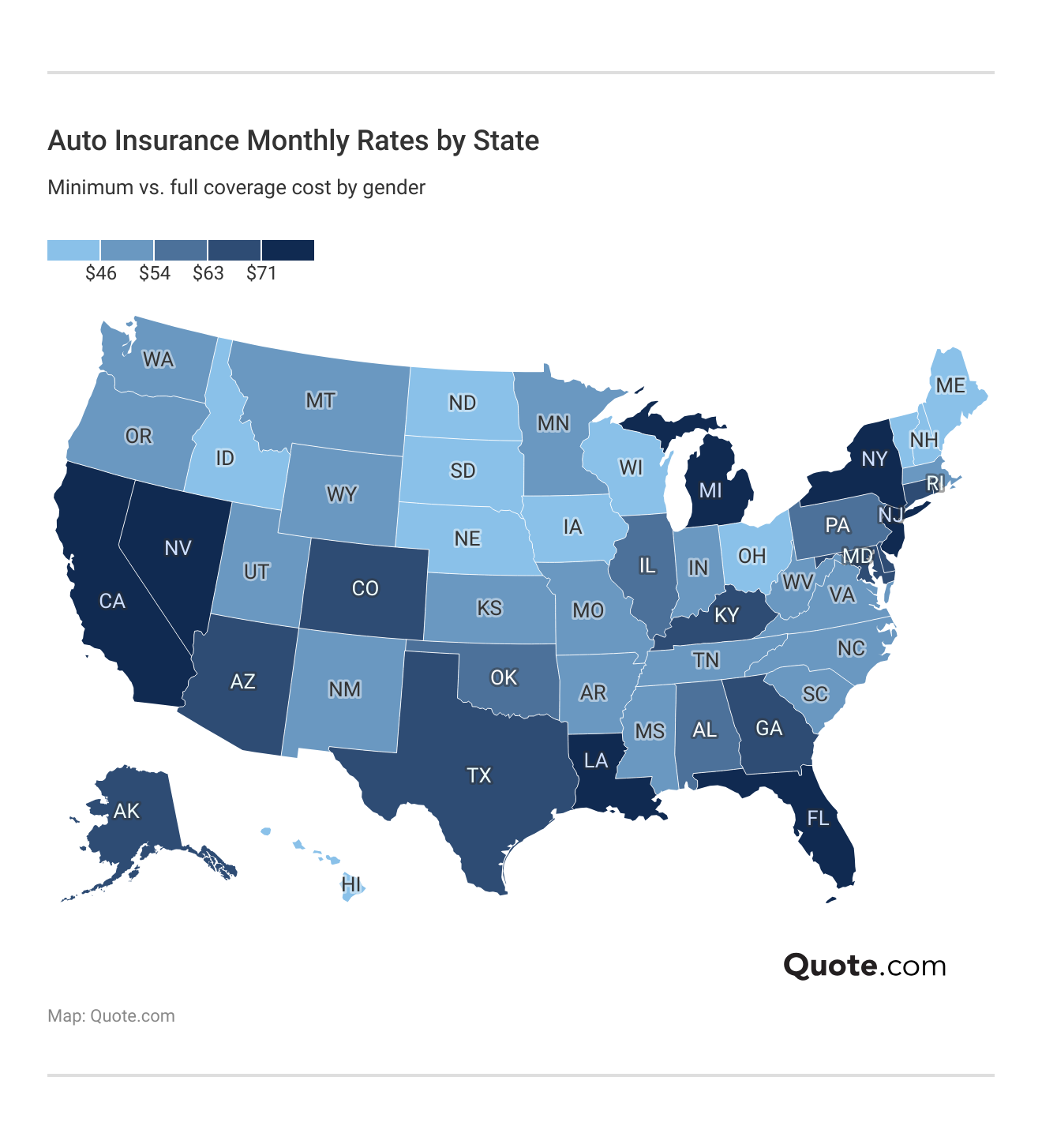 Auto Insurance Monthly Rates by State Auto Insurance Monthly Rates by State