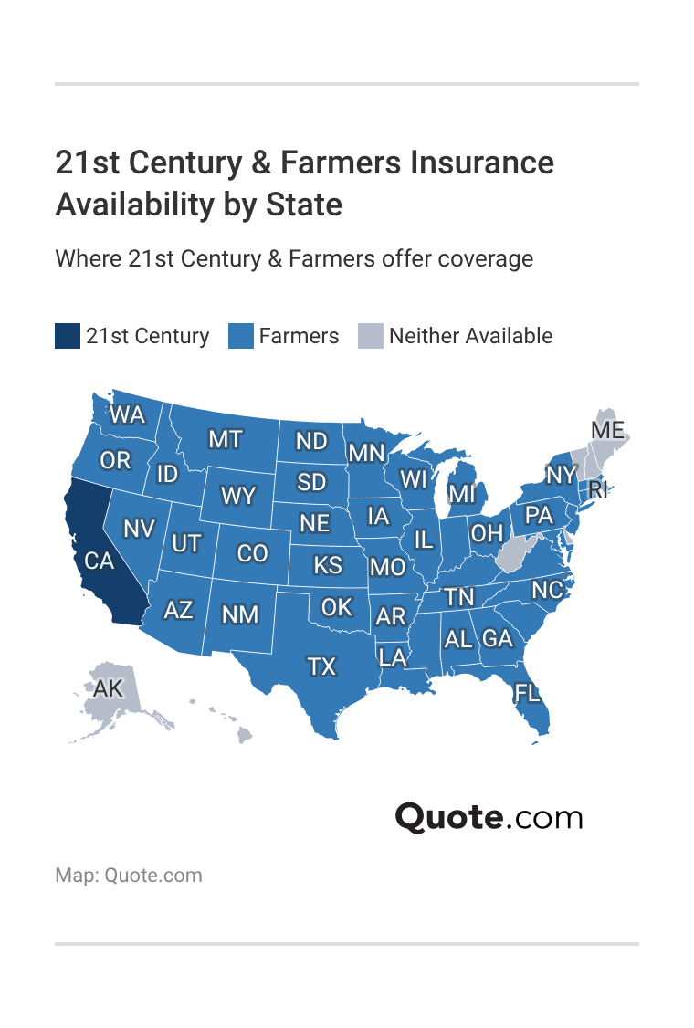 <h3>21st Century & Farmers Insurance Availability by State</h3> 