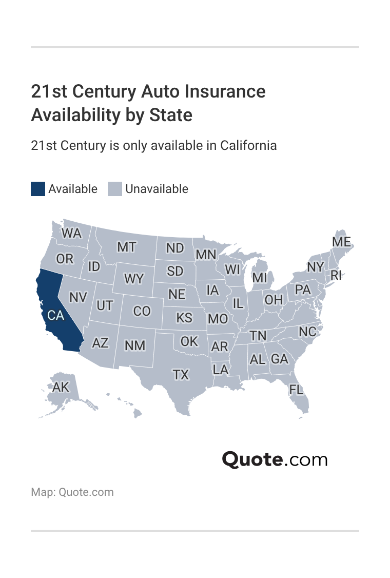 <h3>21st Century Auto Insurance Availability by State</h3> 