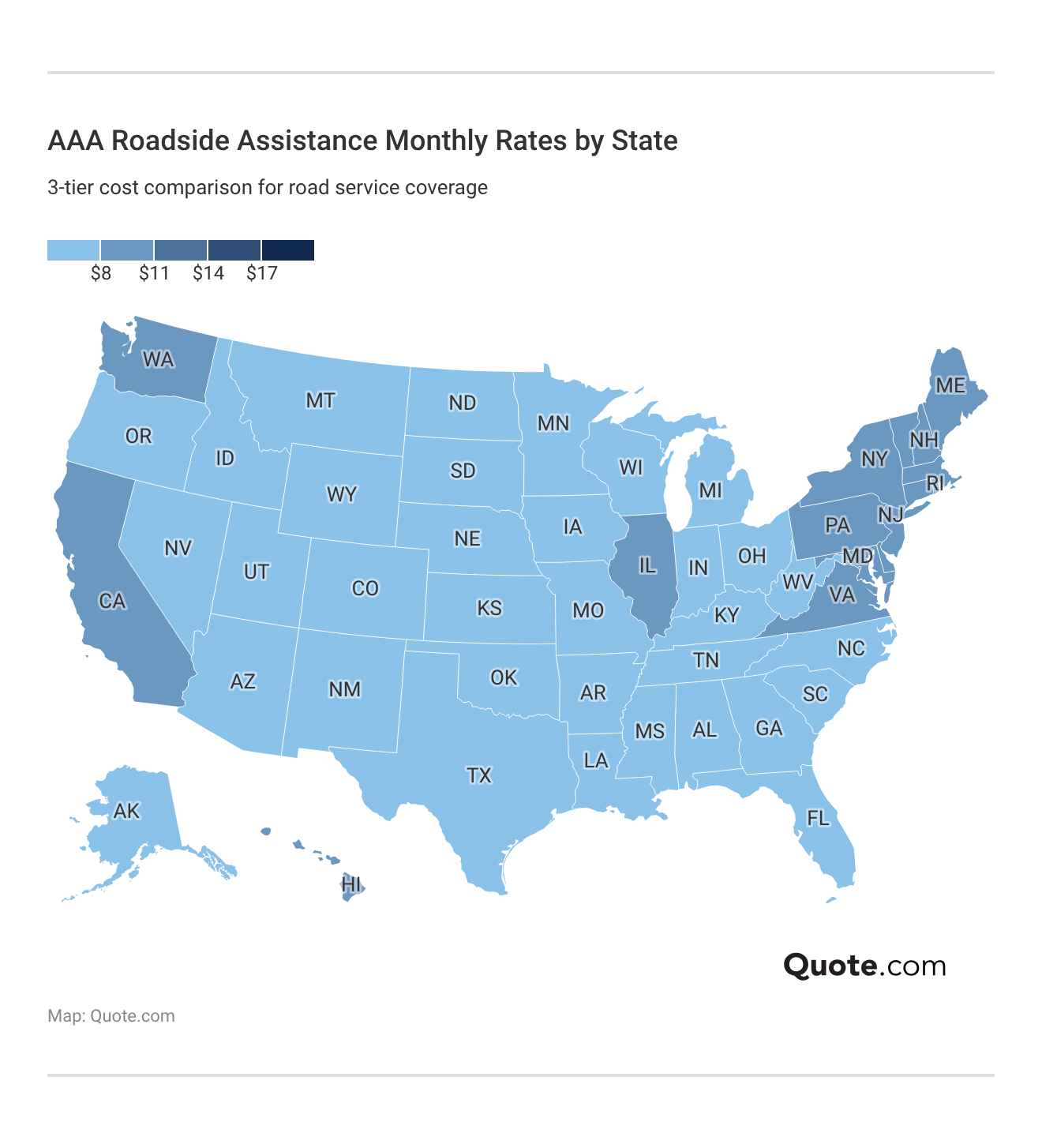 <h3>AAA Roadside Assistance Monthly Rates by State</h3> <h3>AAA Roadside Assistance Monthly Rates by State</h3>