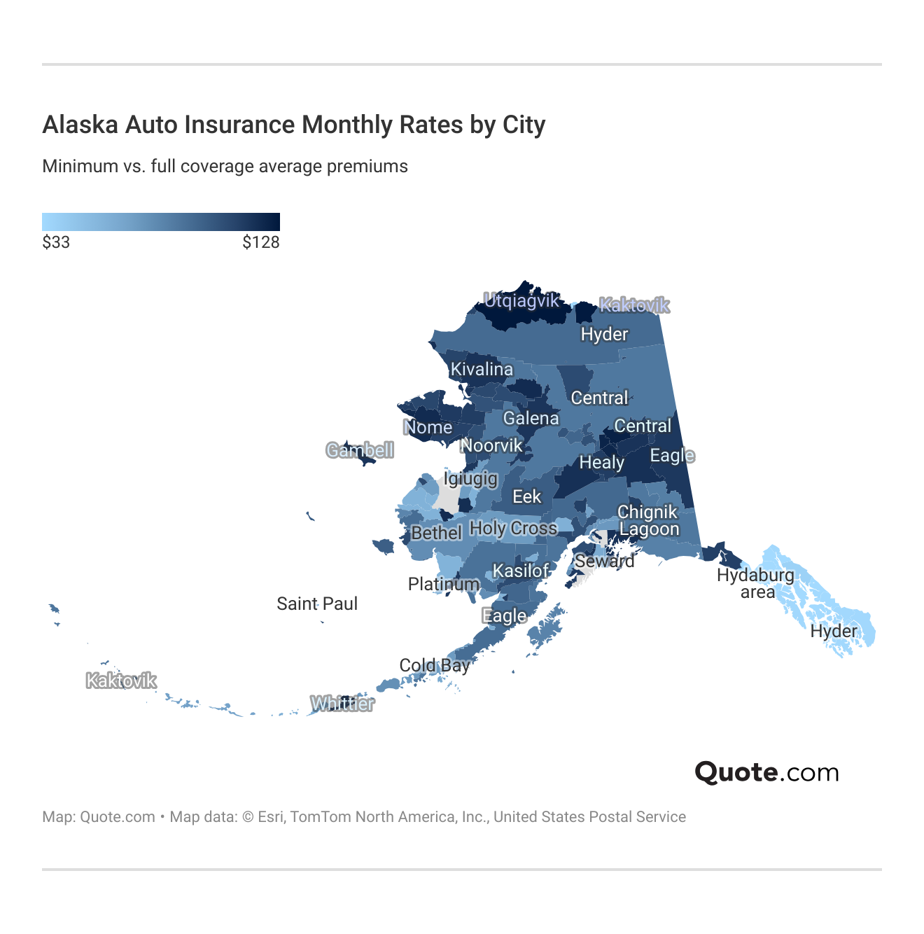 <h3>Alaska Auto Insurance Monthly Rates by City<h/3>