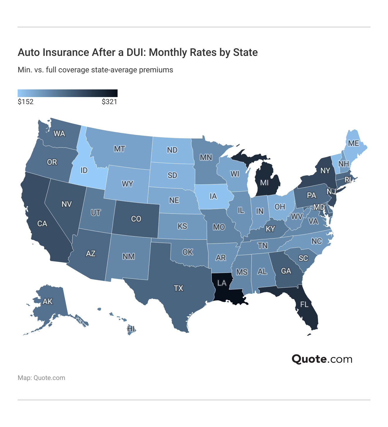 </h3>Auto Insurance After a DUI: Monthly Rates by State</h3>