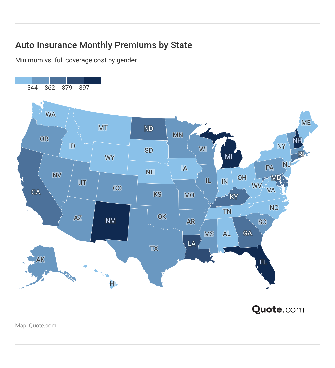 <h3>Auto Insurance Monthly Premiums by State</h3>