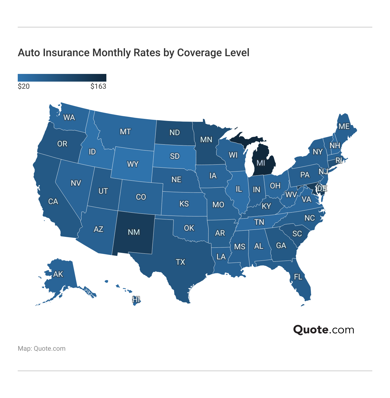 <h3>Auto Insurance Monthly Rates by Coverage Level</h3> 