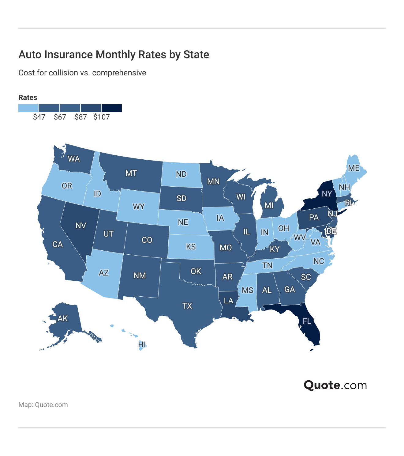 <h3>Auto Insurance Monthly Rates by State</h3> <h3>Auto Insurance Monthly Rates by State</h3>