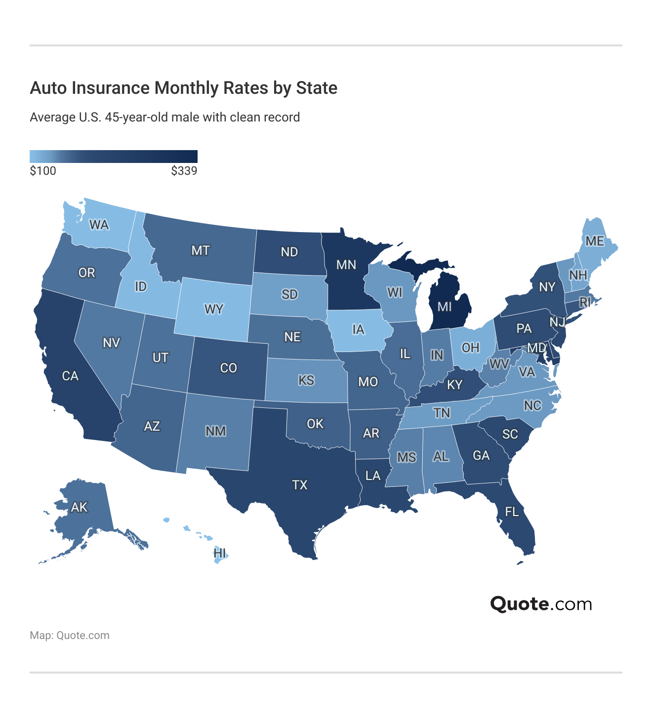 <h3>Auto Insurance Monthly Rates by State</h3>