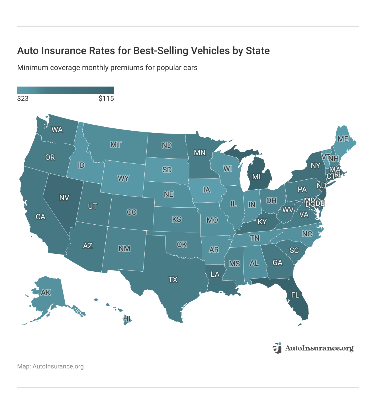 <h3>Auto Insurance Rates for Best-Selling Vehicles by State</h3>