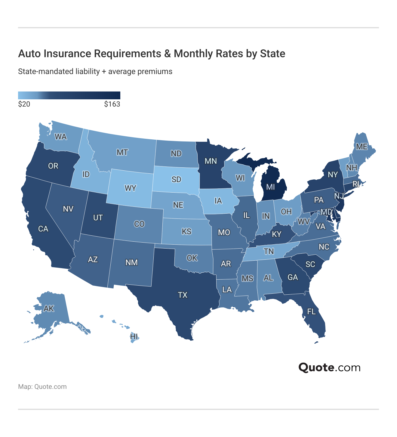 <h3>Auto Insurance Requirements & Monthly Rates by State</h3>