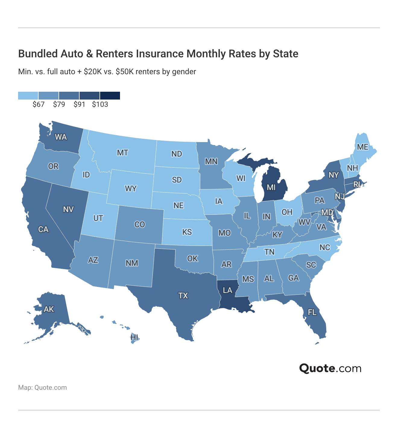 <h3>Bundled Auto & Renters Insurance Monthly Rates by State</h3> <h3>Bundled Auto & Renters Insurance Monthly Rates by State</h3>