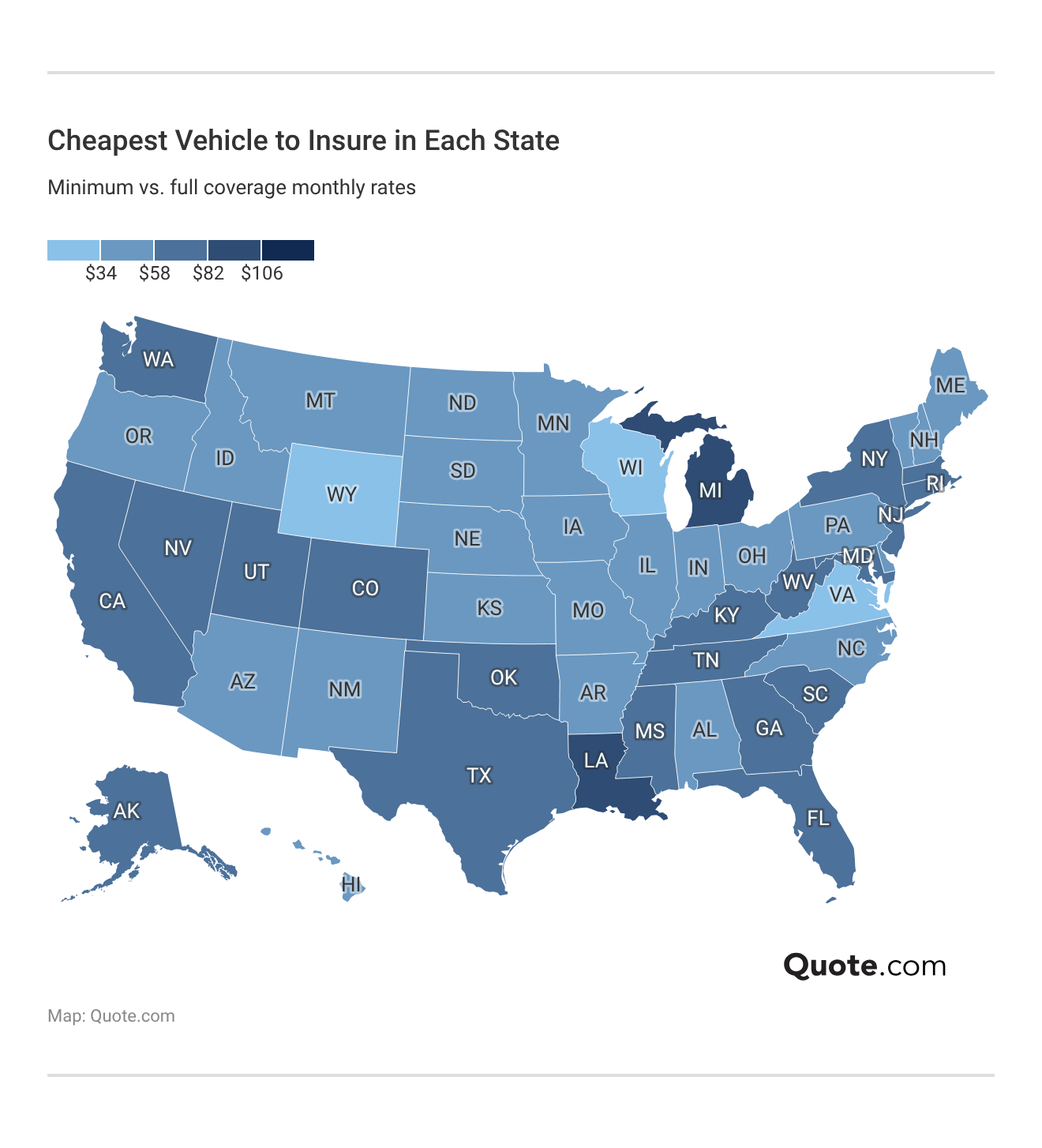 <h3>Cheapest Vehicle to Insure in Each State</h3>