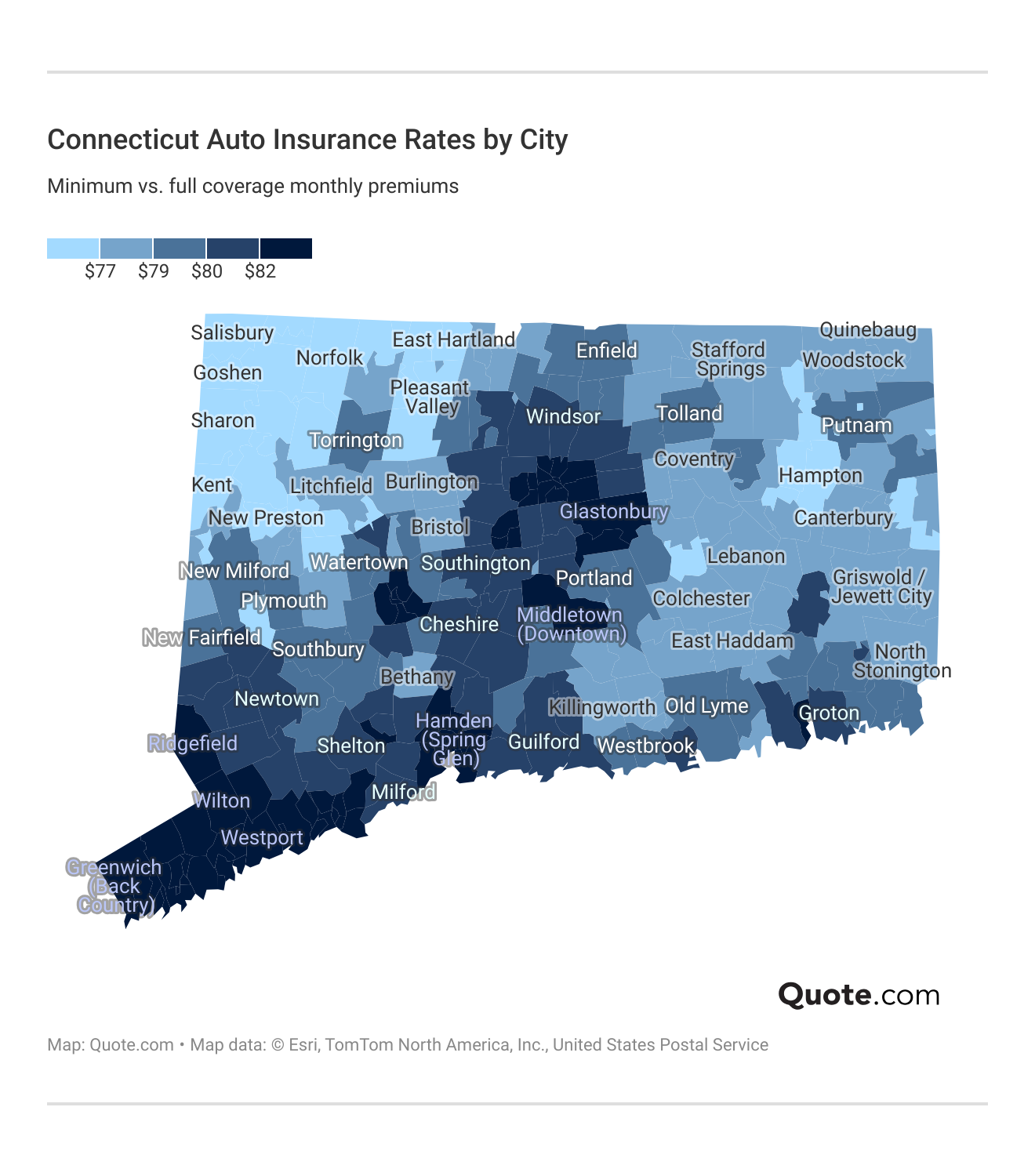 <h3>Connecticut  Auto Insurance Rates by City</h3> 