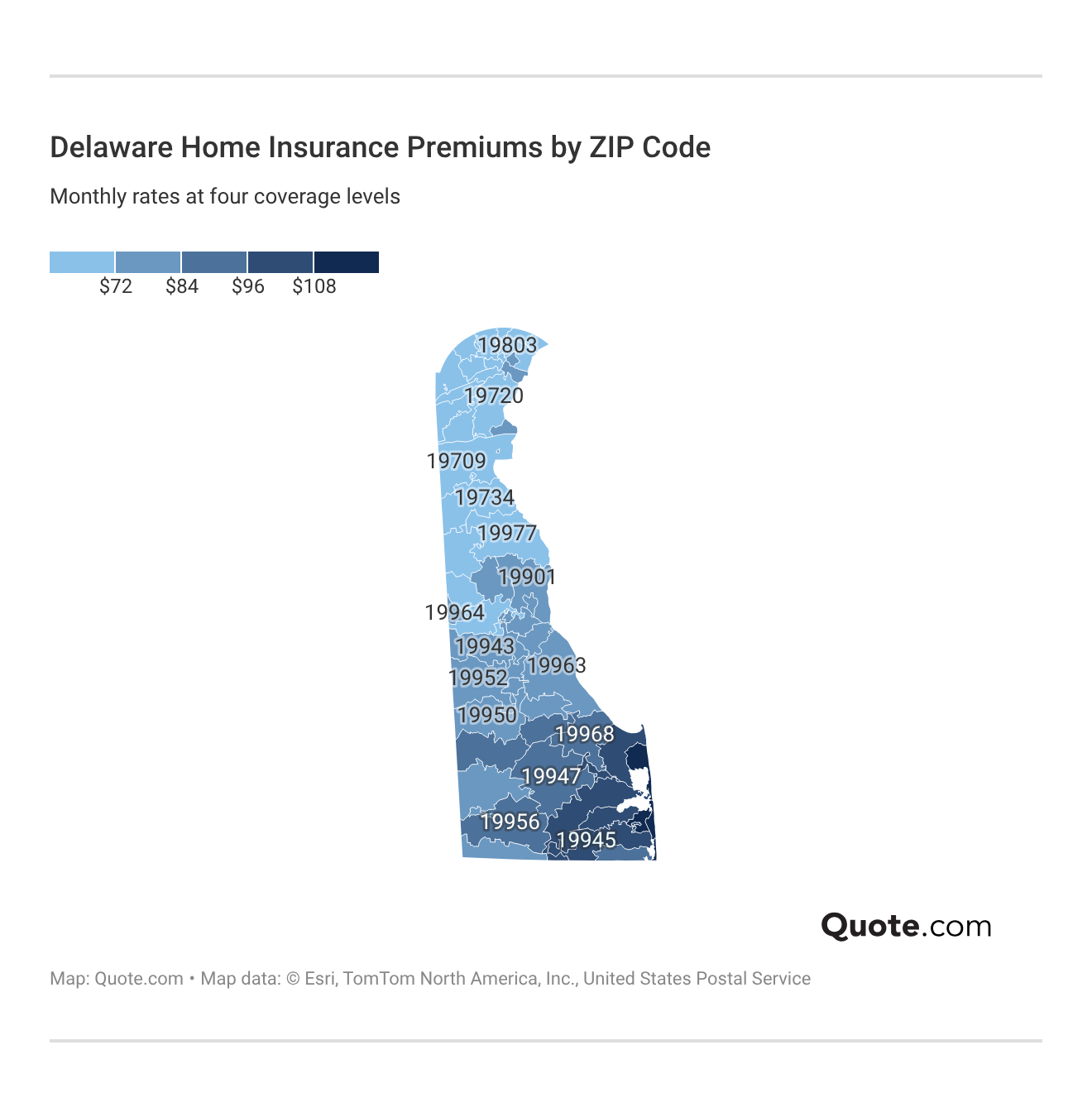 <h3>Delaware Home Insurance Premiums by ZIP Code</h3>