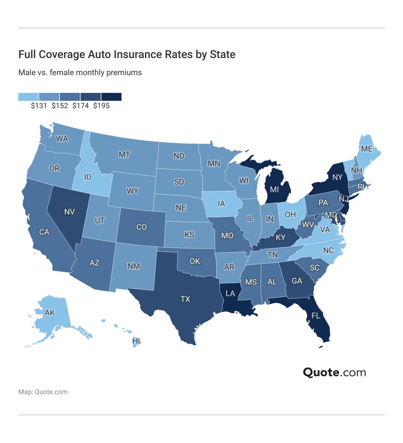 <h3>Full Coverage Auto Insurance Rates by State</h3>
