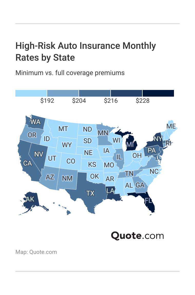 <h3>High-Risk Auto Insurance Monthly Rates by State</h3> <h3>High-Risk Auto Insurance Monthly Rates by State</h3>