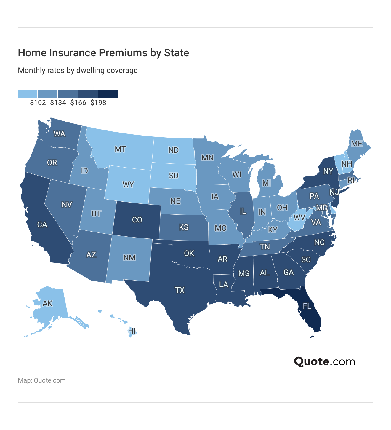<h3>Home Insurance Premiums by State</h3> 