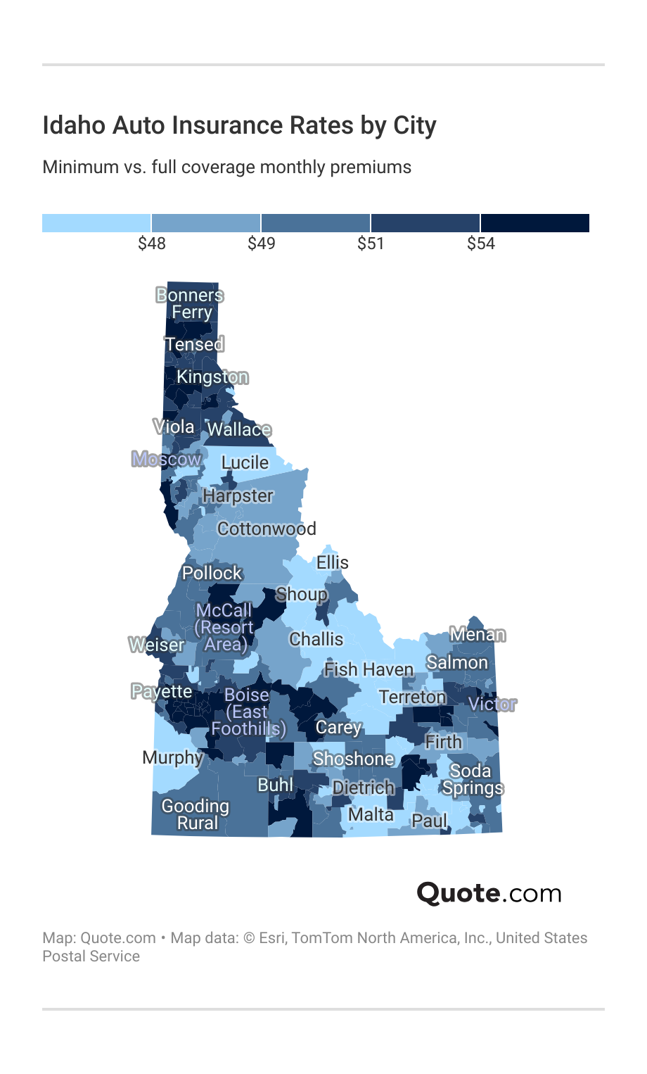<h3>Idaho Auto Insurance Rates by City</h3>