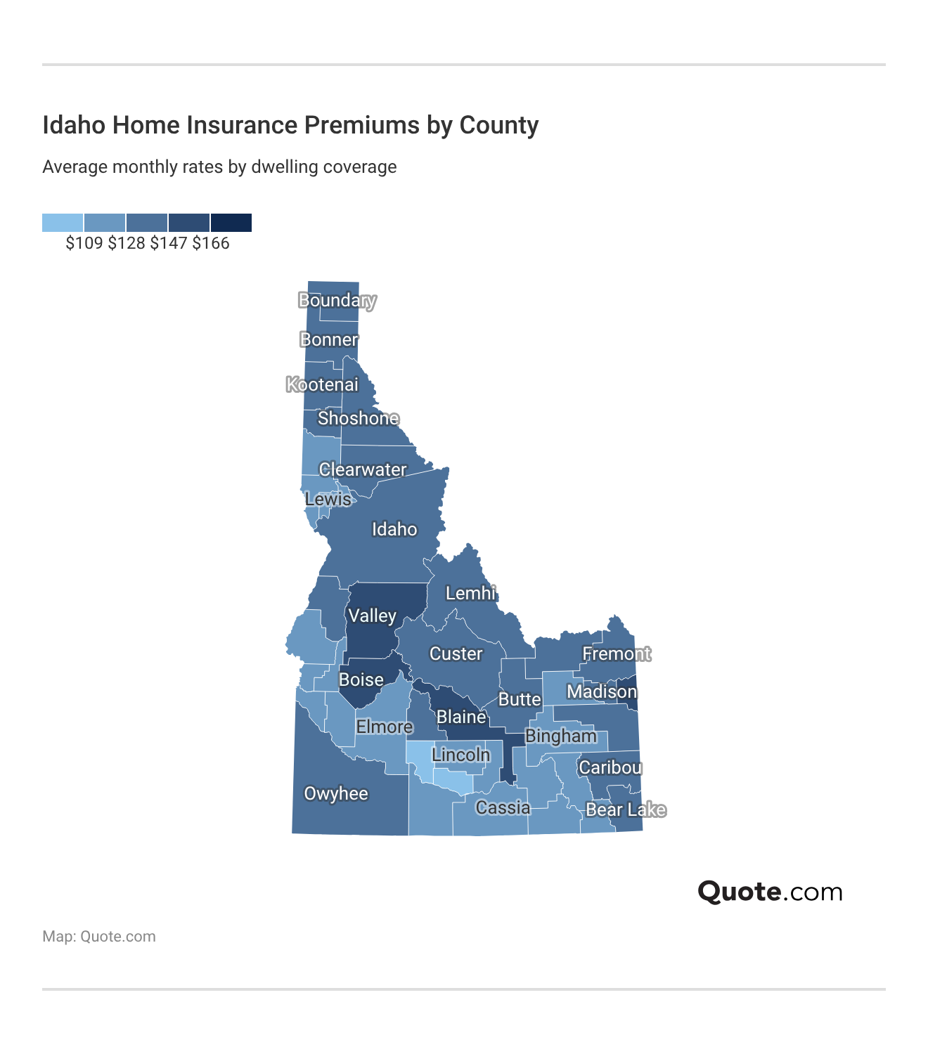 <h3>Idaho Home Insurance Premiums by County</h3>