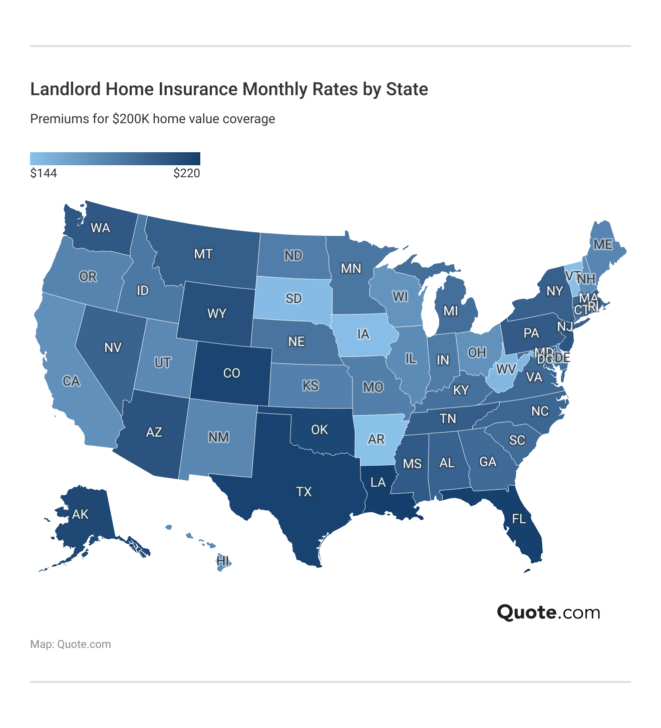 </h3>Landlord Home Insurance Monthly Rates by State</h3>