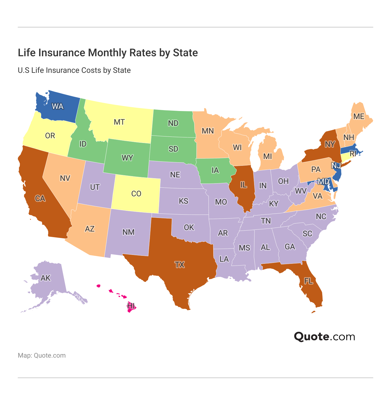 <h3>Life Insurance Monthly Rates by State </h3>