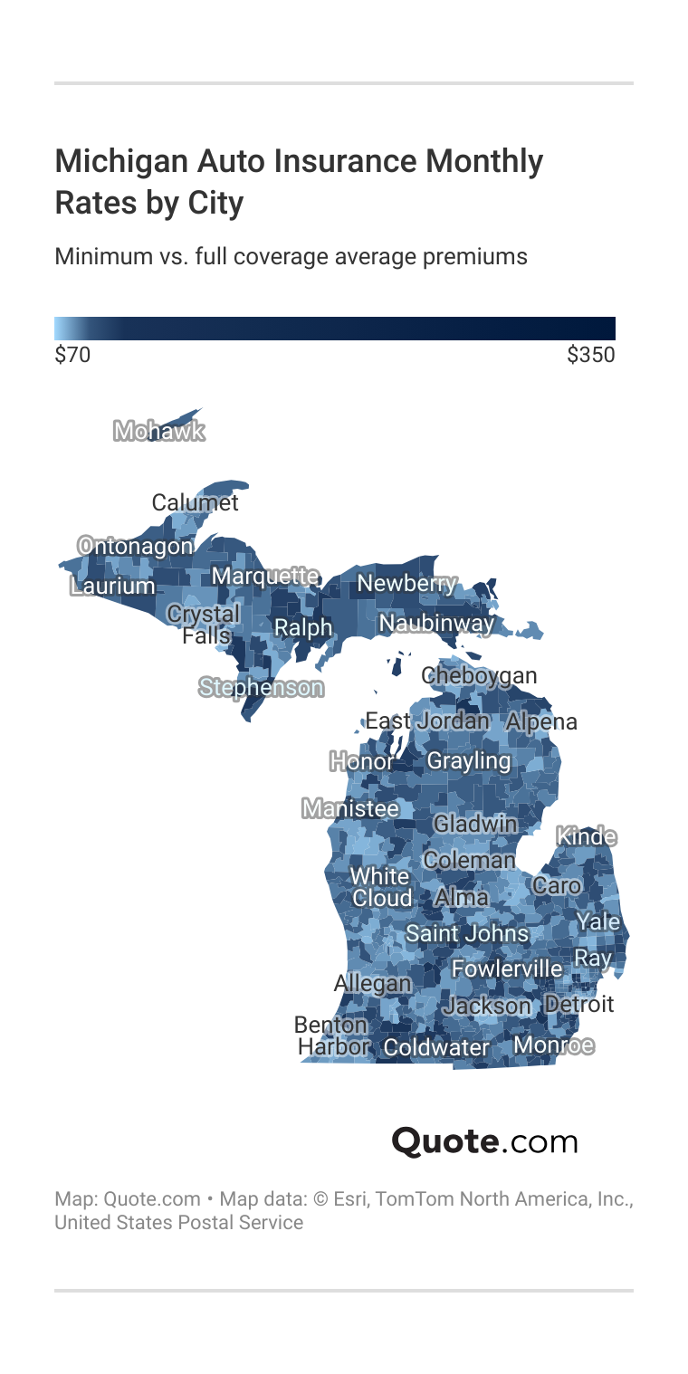 <h3>Michigan Auto Insurance Monthly Rates by City</h3>
