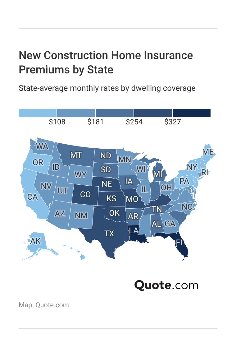 <h3>New Construction Home Insurance Premiums by State</h3>