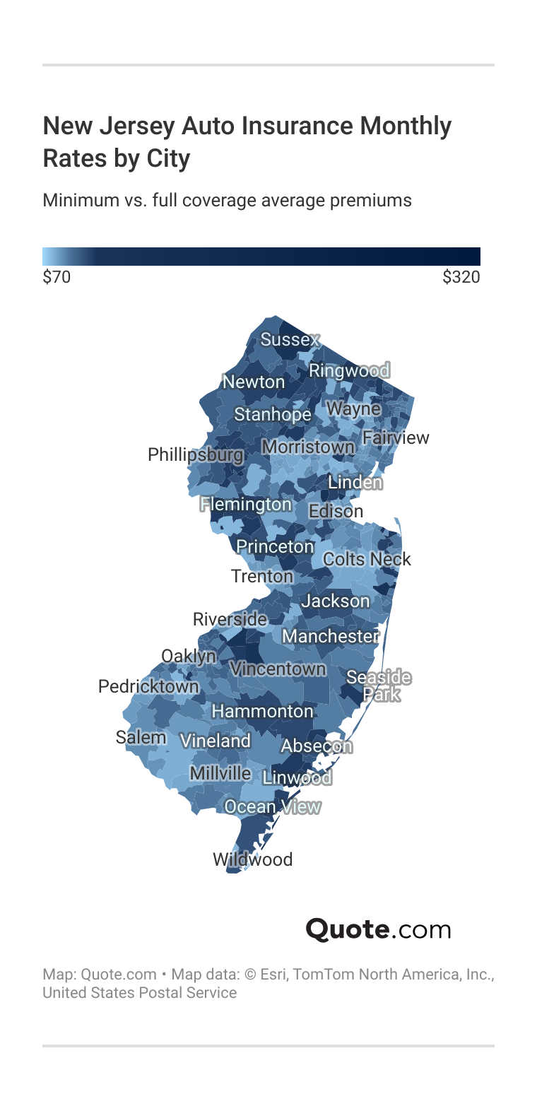 <h3>New Jersey Auto Insurance Monthly Rates by City</h3>