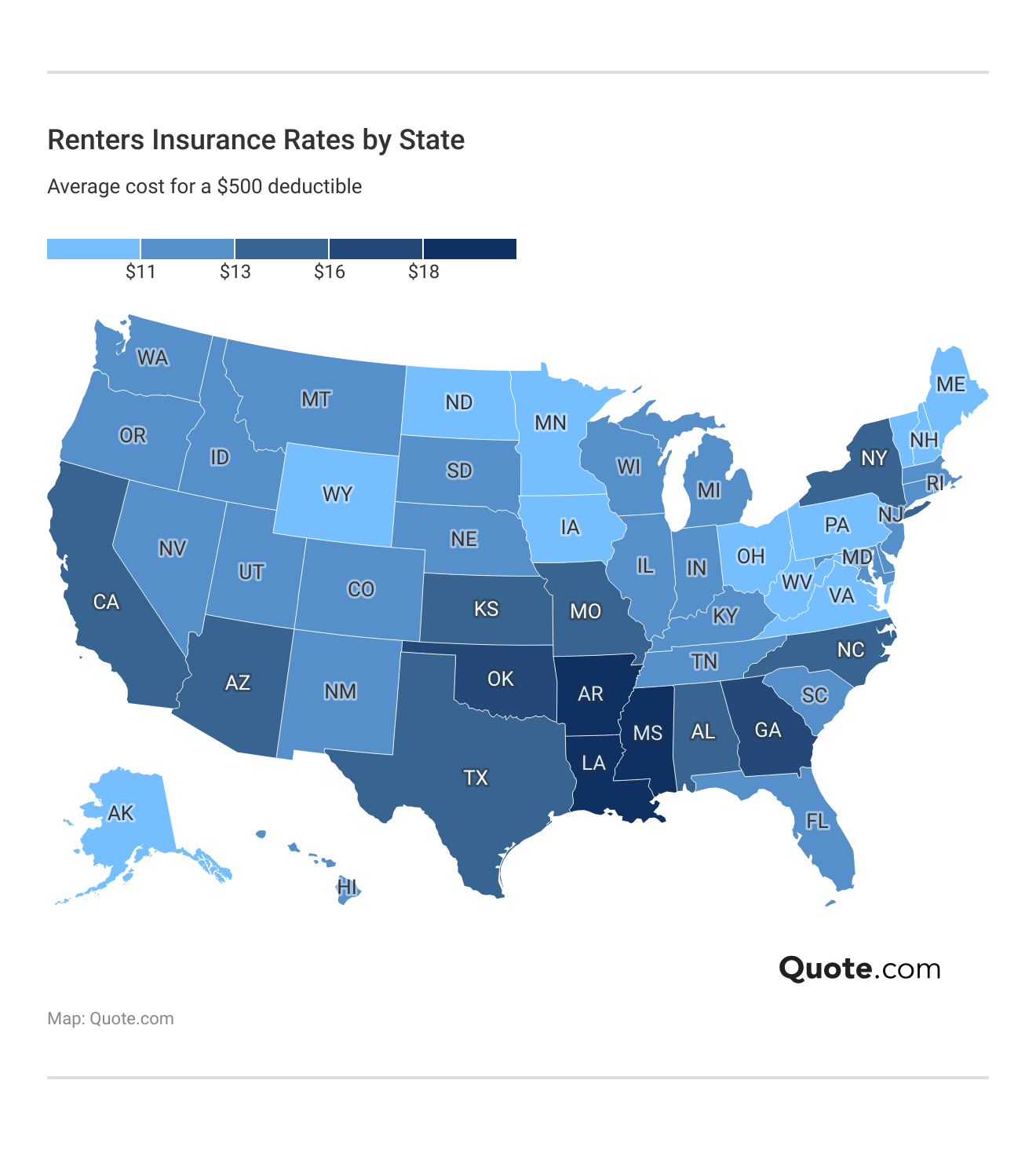<h3>Renters Insurance Rates by State</h3>