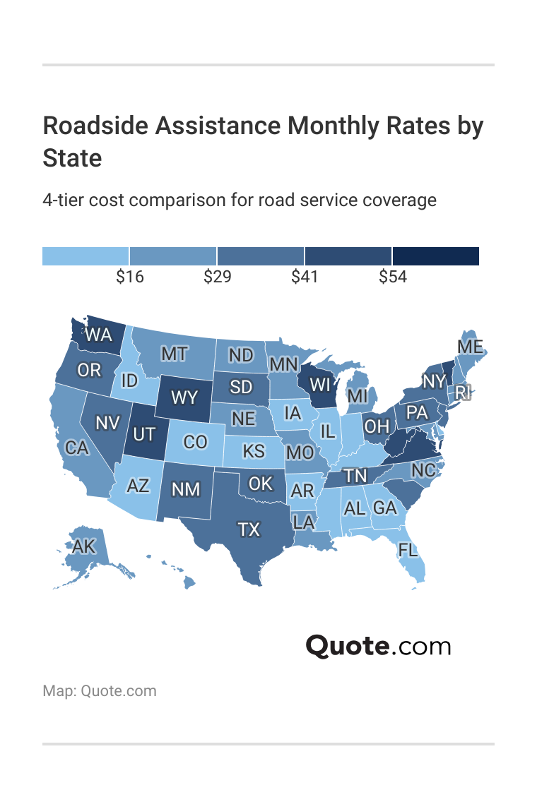 <h3>Roadside Assistance Monthly Rates by State</h3> 