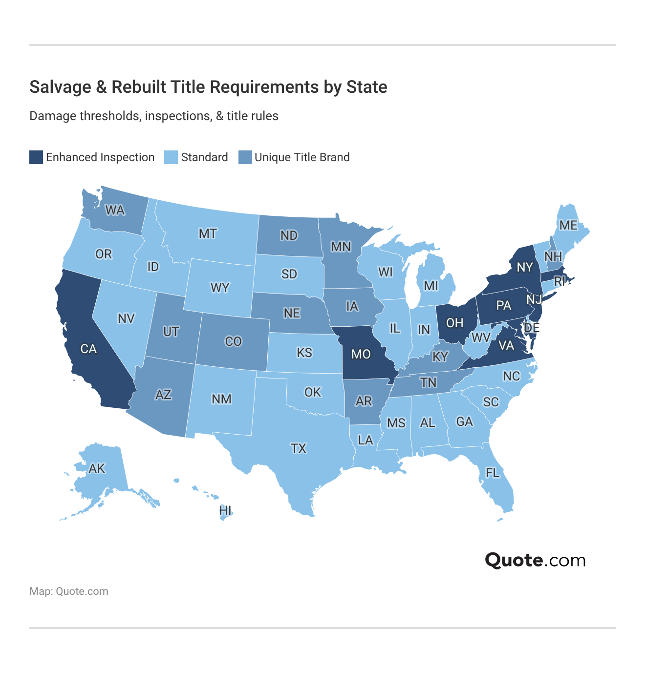 <h3>Salvage & Rebuilt Title Requirements by State</h3> <h3>Salvage & Rebuilt Title Requirements by State</h3>