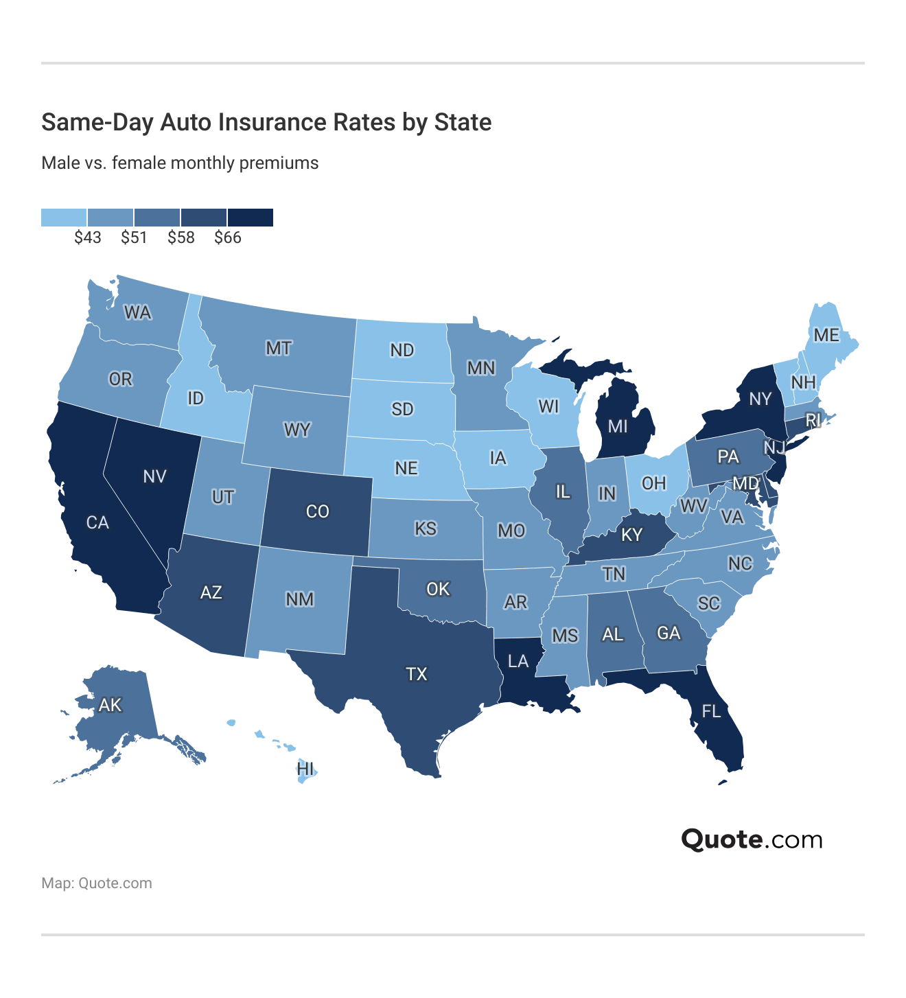<h3>Same-Day Auto Insurance Rates by State</h3> <h3>Same-Day Auto Insurance Rates by State</h3>