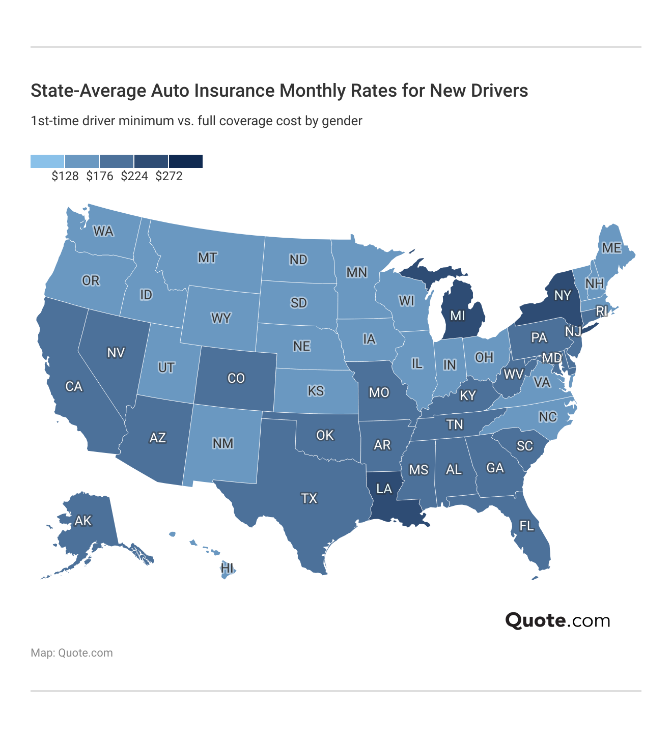 <h3>State-Average Auto Insurance Monthly Rates for New Drivers</h3>