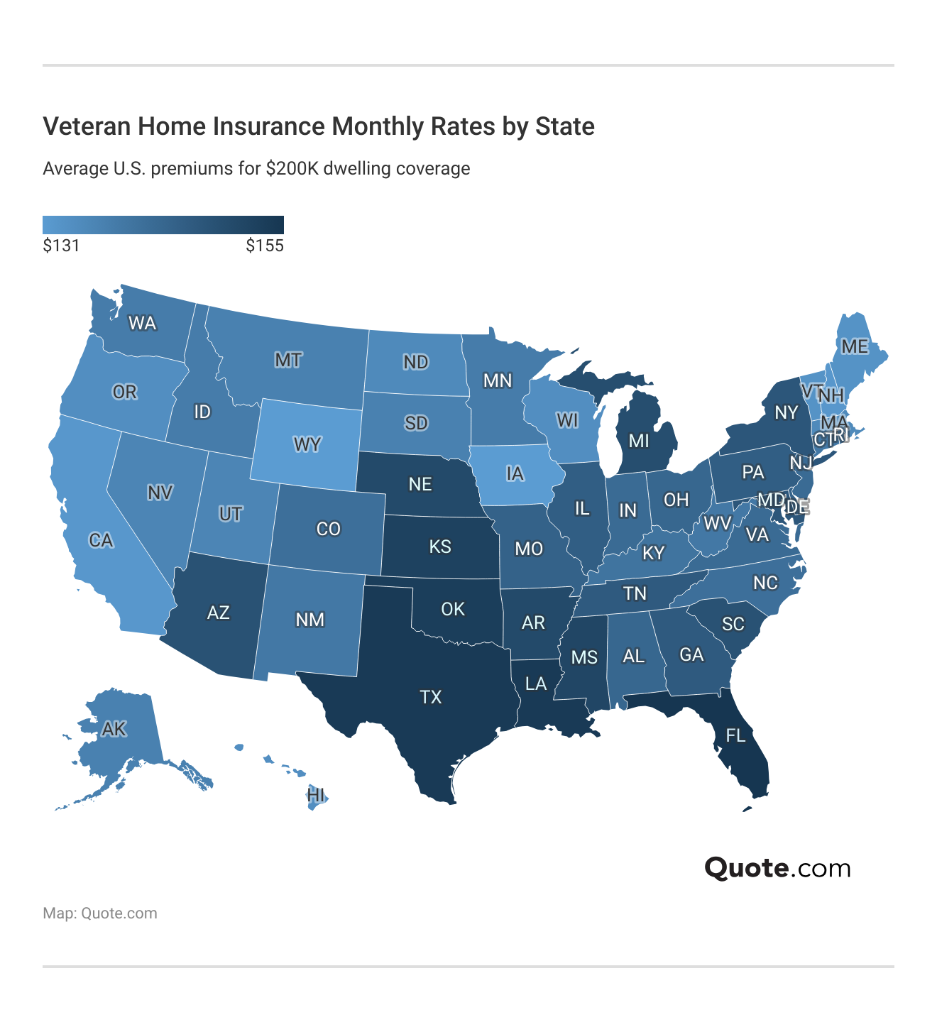 </h3>Veteran Home Insurance Monthly Rates by State</h3>