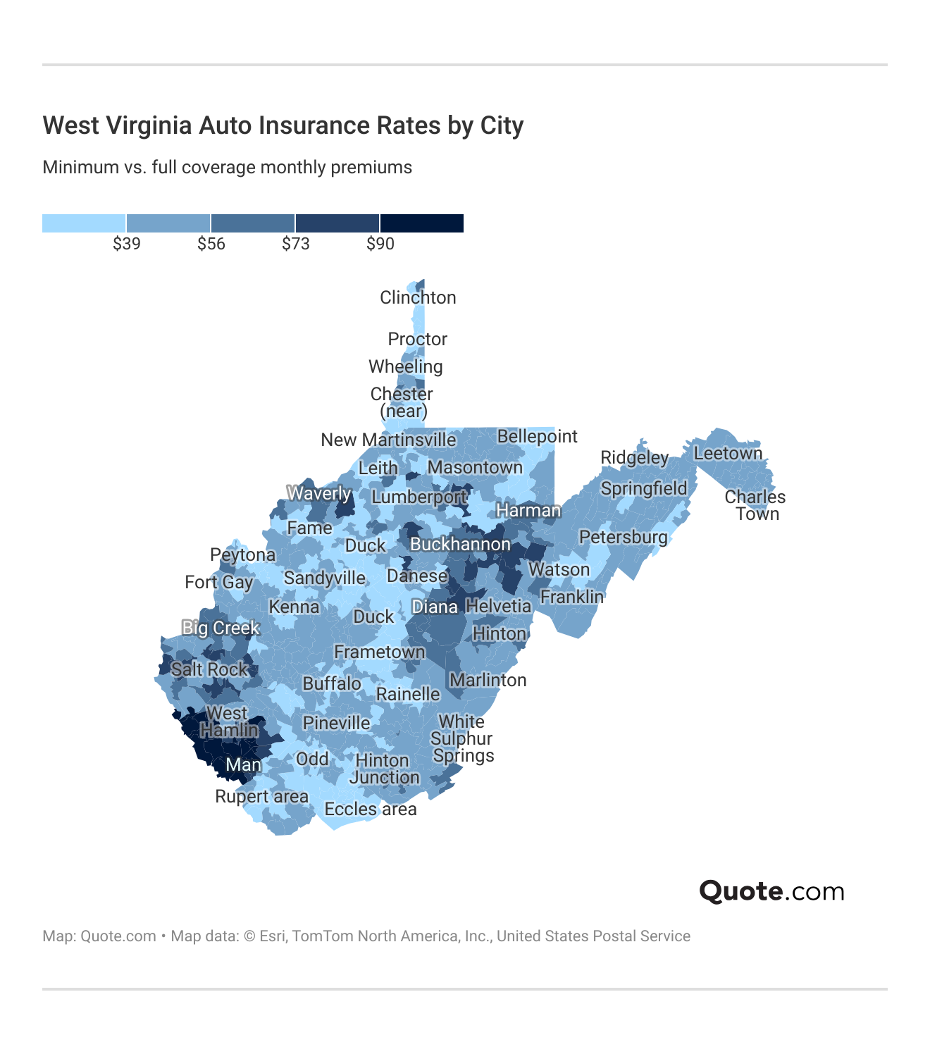 <h3>West Virginia Auto Insurance Rates by City</h3> <h3>West Virginia Auto Insurance Rates by City</h3>