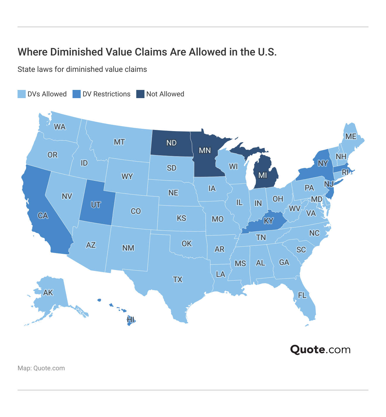 <h3>Where Diminished Value Claims Are Allowed in the U.S.</h3>