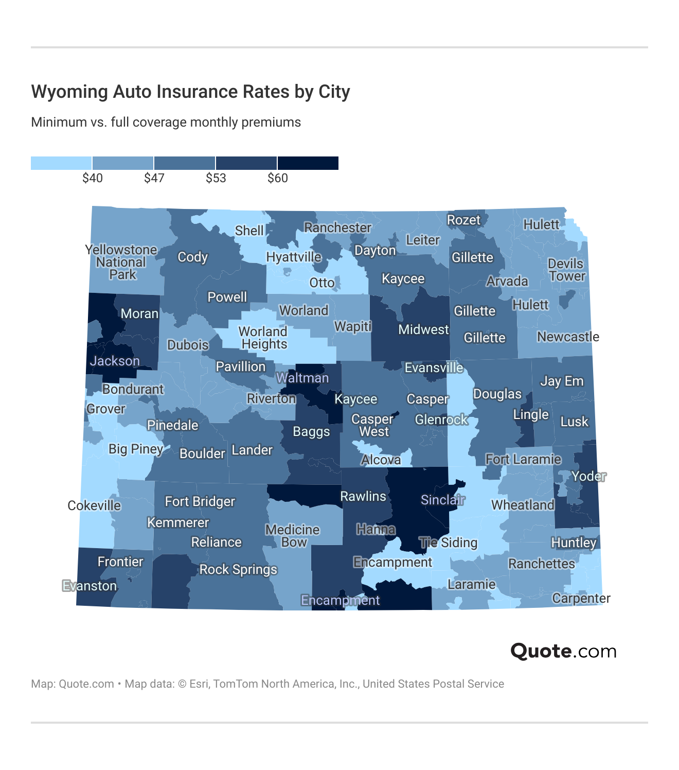 <h3>Wyoming Auto Insurance Rates by City</h3>