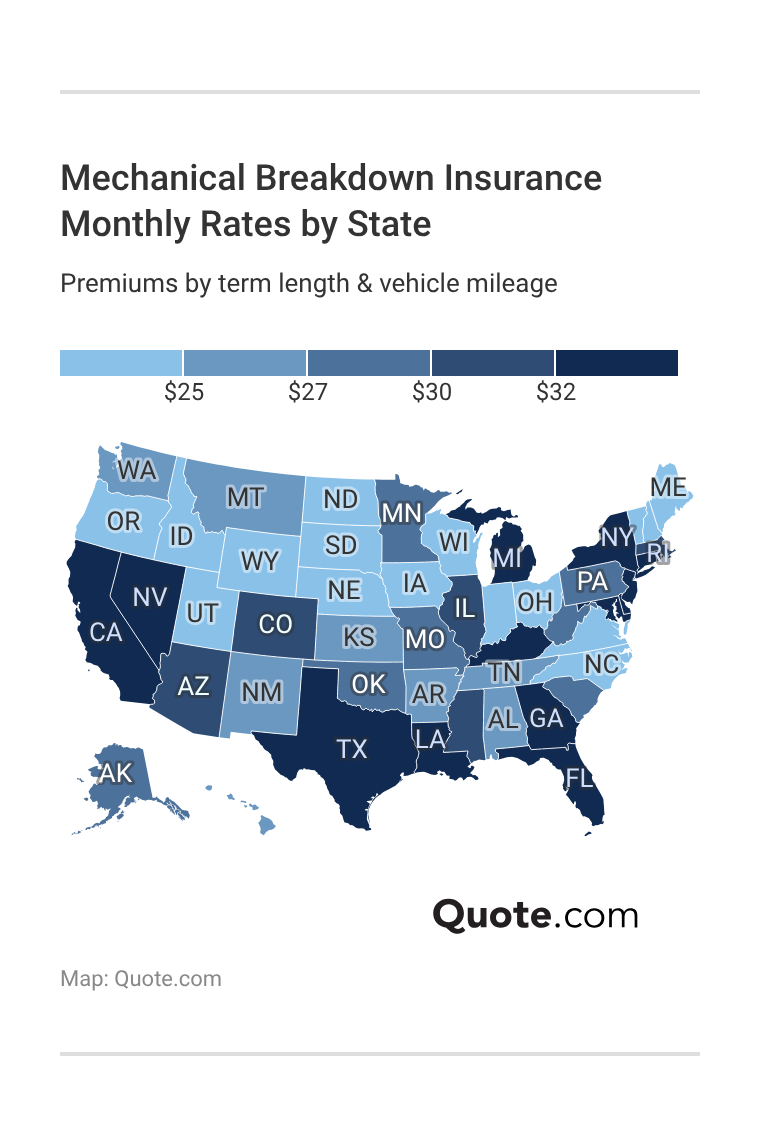 Mechanical Breakdown Insurance Monthly Rates by State
